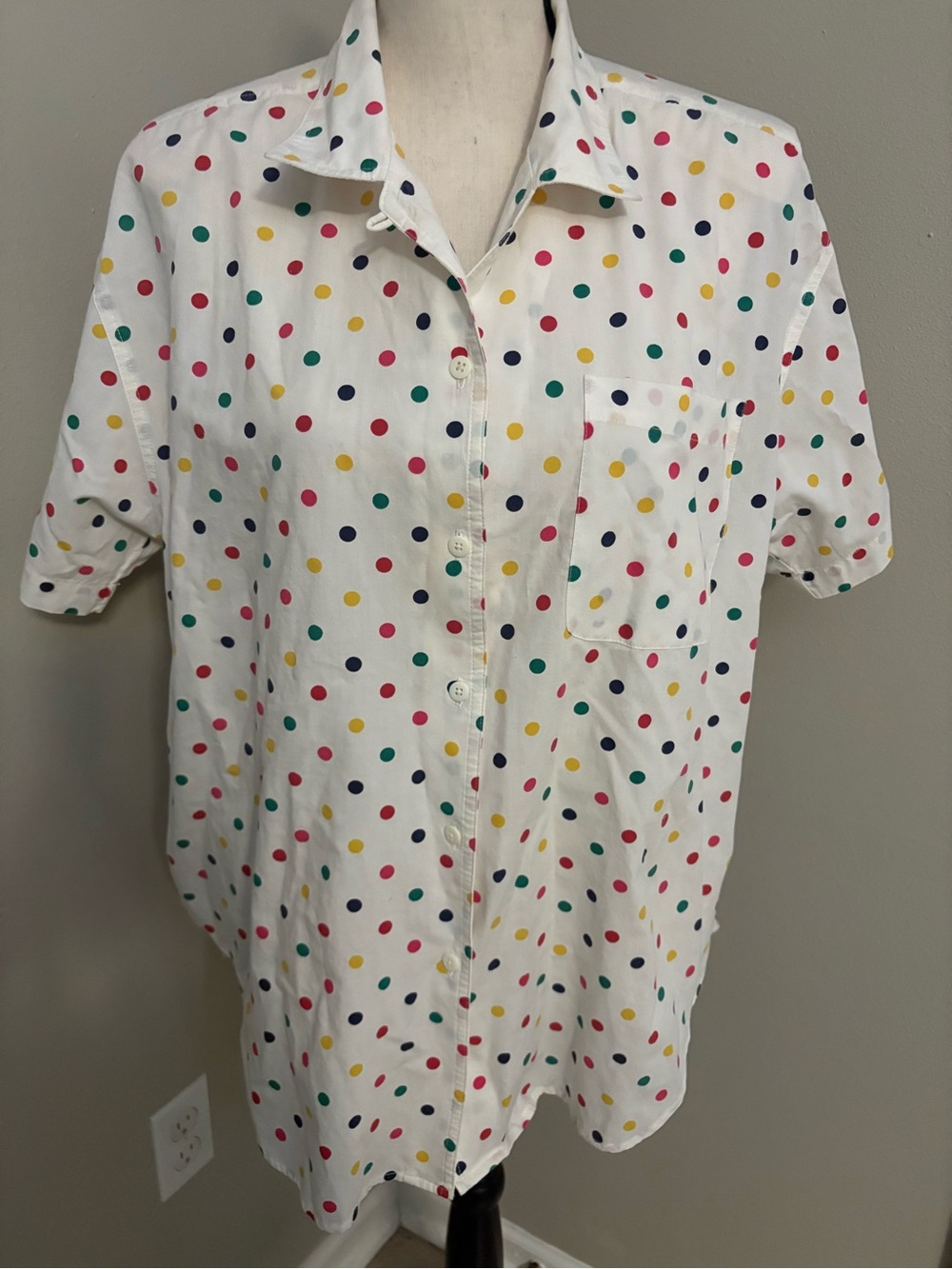 Vintage Ladies Multi Color Polka Dot Short Sleeve Shirt
